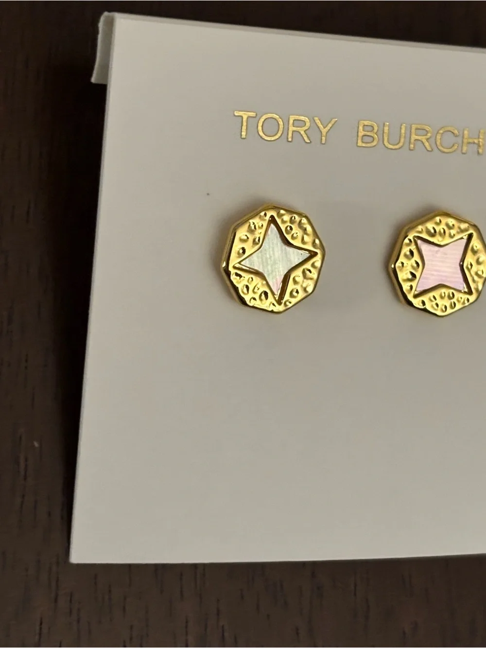 Brand new Tory Burch Gold plated mother of pearl Starburst Stud Earrings